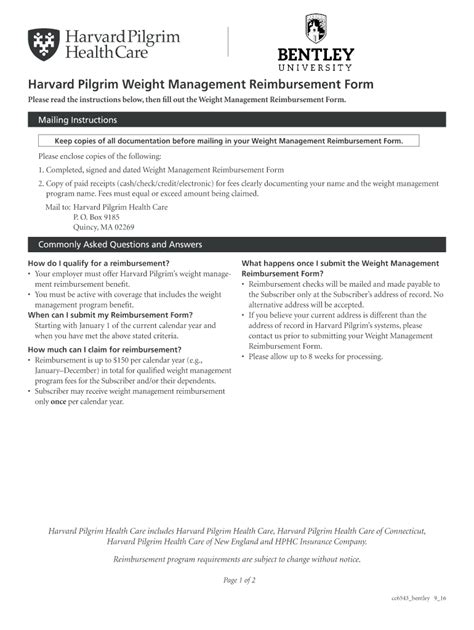 fillable  harvard pilgrim weight management reimbursement form