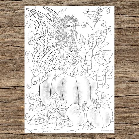 autumn fairy printable adult coloring page  favoreads etsy
