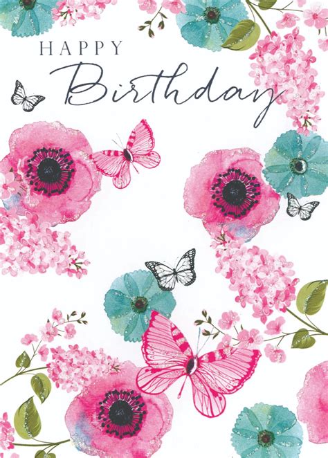 flowers butterflies birthday greeting card  nature
