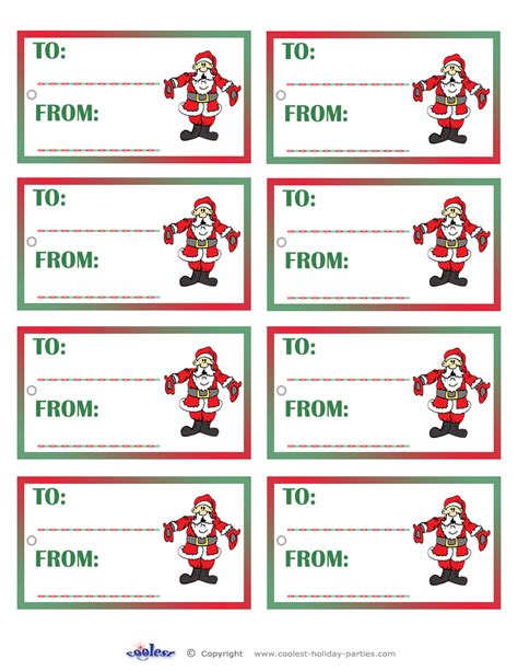 printable colored santa  gift tags coolest  printables