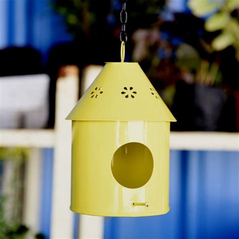 buy metal hanging bird house  yellow   plantsgurucom