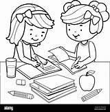 Homework Coloring Doing Book Students Alamy sketch template