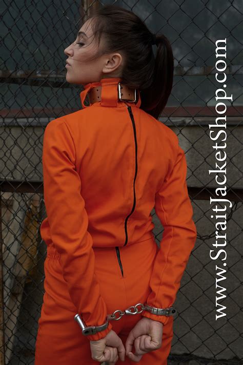 Prisoner Orange Jumpsuit With Neck Collar Restraining Bdsm Etsy Uk