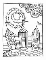 Coloring Doodles Kpm Beach Etsy Houses Choose Board Doodle sketch template