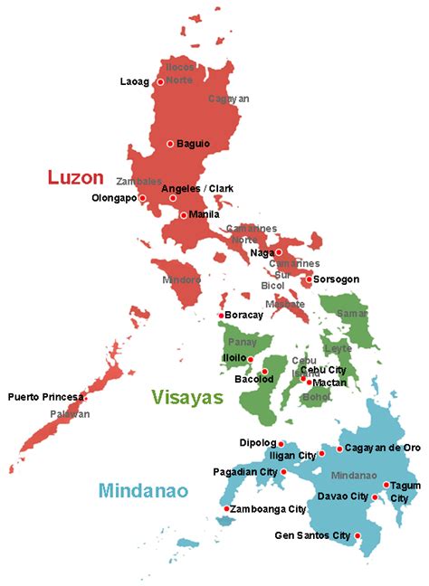 Map Of The Philippines Showing Main Cities And Towns