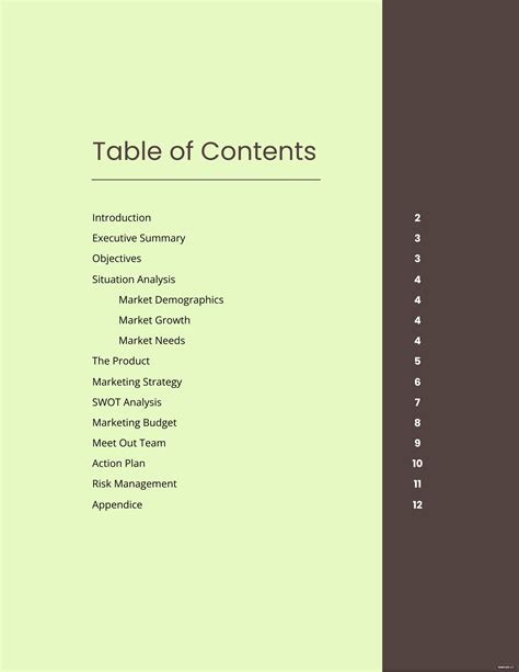 table  contents  template google docs word templatenet