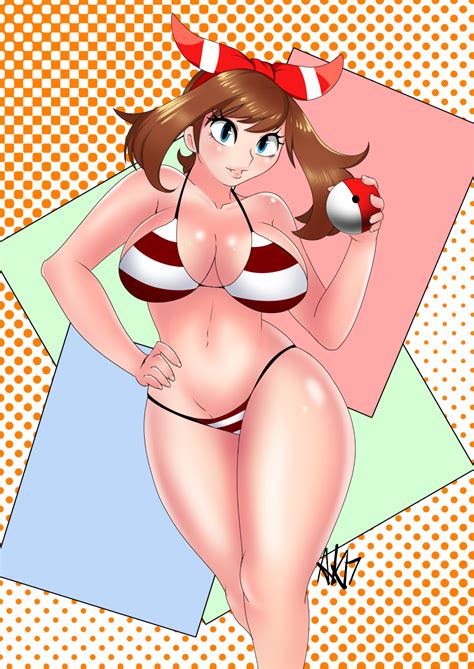 xbooru ass big ass big breasts bikini breasts cleavage haruka pokemon holding poke ball