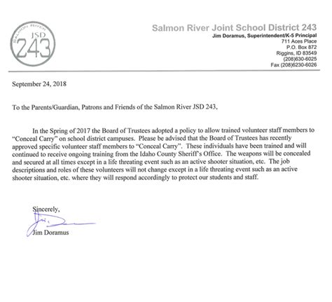 conceal carry letter  patrons salmon river joint school district