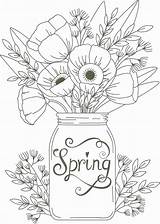 Spring Coloring Pages Adult Printable Flowers Adults Jar Everfreecoloring sketch template