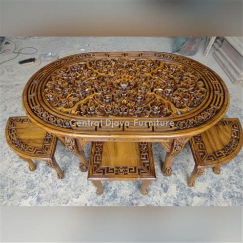 jual kursi meja oshin kayu jati bunga ukirukiran furniture asli jepara  lapak central djava