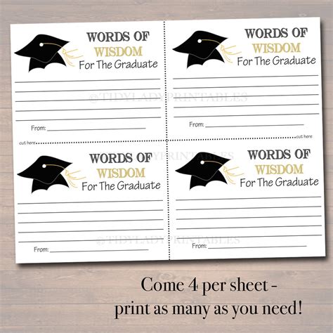 printable words  wisdom cards graduation