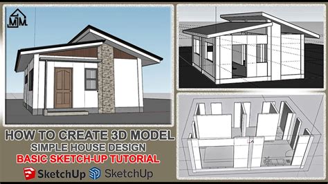 create basic  house design  sketchup sketchup tutorial simple house  youtube