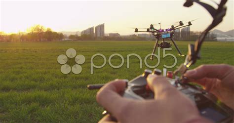 slow motion closeup drone operator holding  transmitter stock footagecloseupdroneslow
