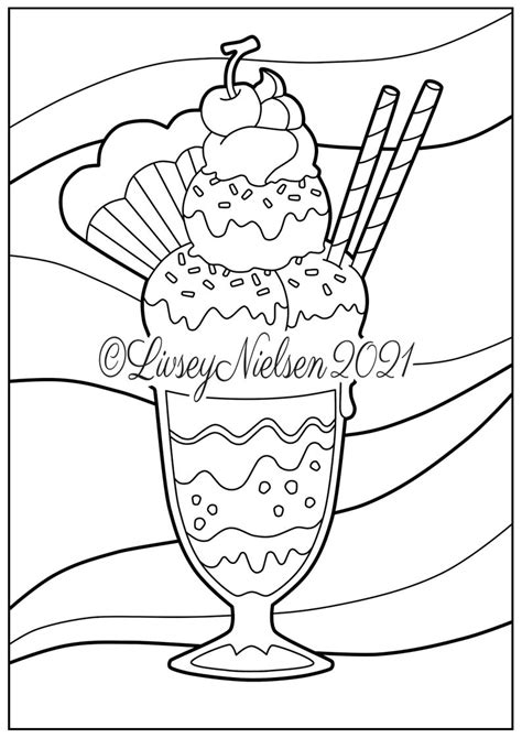 icecream sundae colouring page printable digital  etsy