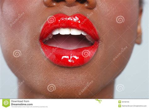 red lips makeup detail with sensual open mouth royalty