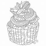 Doodle Coloring Cupcake Pages Cakes Cupcakes Adults Zentangle Small Cup Adult Cake Justcolor sketch template