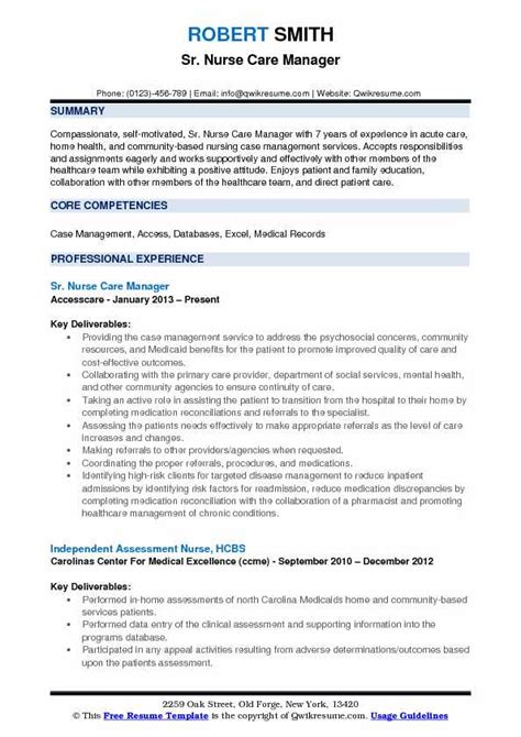 Nurse Care Manager Resume March 2021