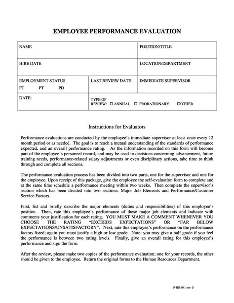 employee evaluation forms performance review examples