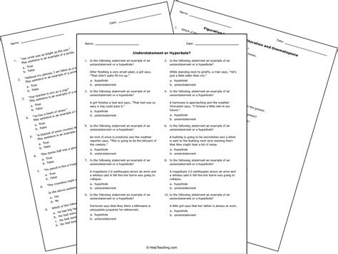printable figurative language tests  worksheets