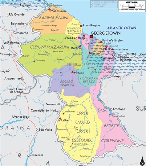 guyana political map  cities political map  guyana  cities