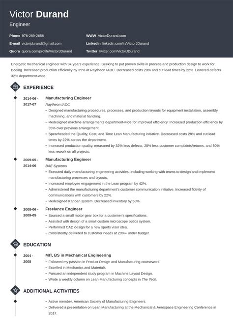 engineering resume templates examples format
