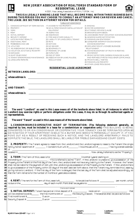 jersey residential lease agreement template  template