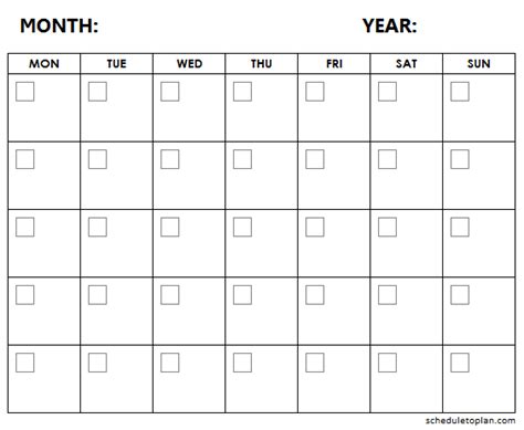 Printable Monthly Blank Calendar Template Calendar