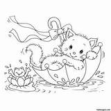 Coloring Pages Printabel Kitty Cat Umbrella Frog Print Animal sketch template