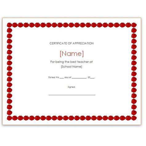teacher appreciation certificates  word