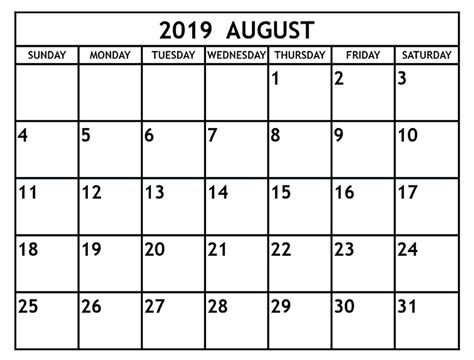 blank august calendar printable calendar
