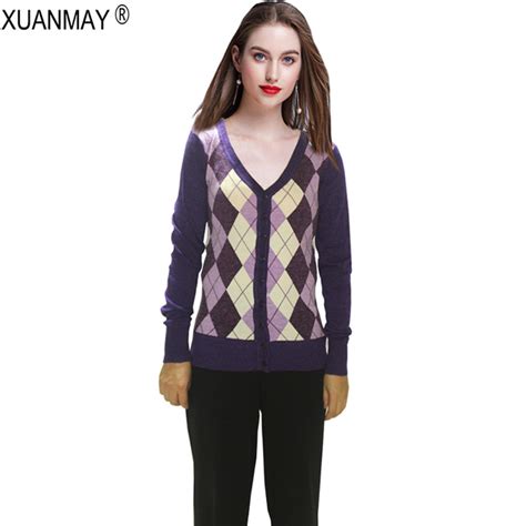 autumn ladies jacquard plaid cardigan sweater casual knitted buttons
