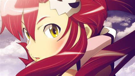 blush close red hair sky tengen toppa gurren lagann yellow eyes yoko