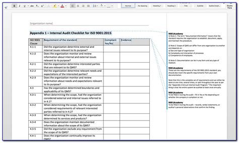 Iso 9001 Internal Audit Schedule Sample