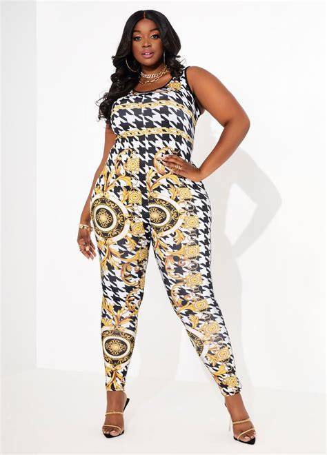plus size curvy girl status print jumpsuit sexy plus size catsuits in
