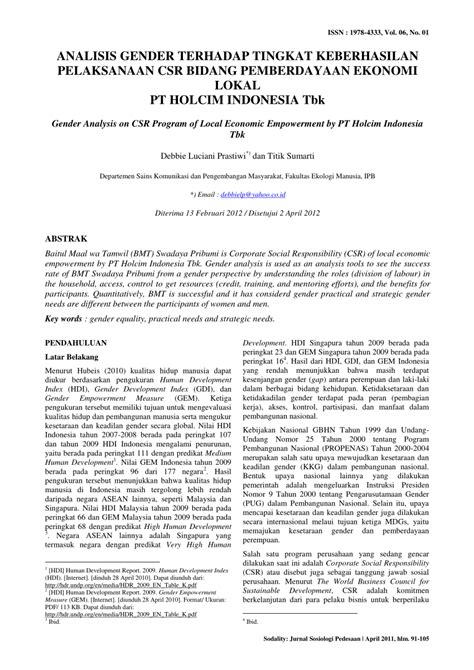 pdf analisis gender terhadap tingkat keberhasilan pelaksanaan csr bidang pemberdayaan ekonomi