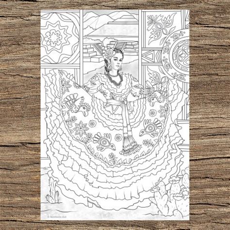 mexican lady printable adult coloring page  favoreads etsy
