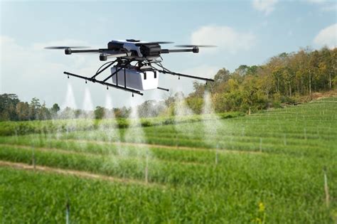 premium photo drone spraying pesticide  wheat field