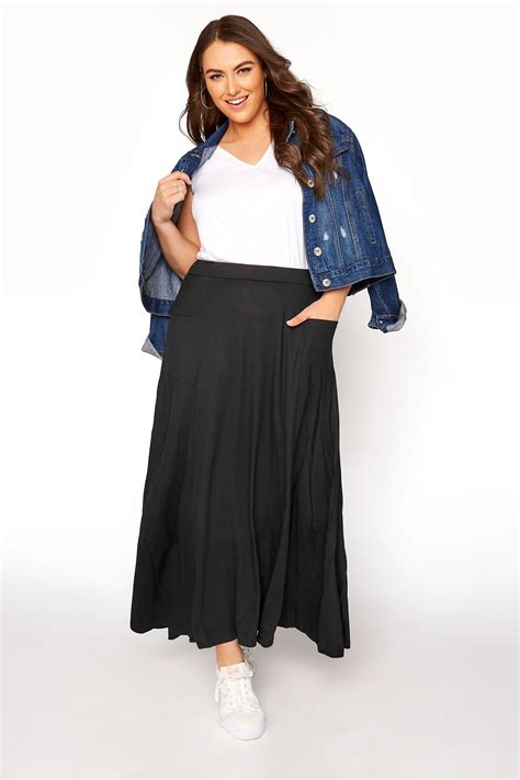 black maxi jersey skirt  pockets  size     clothing