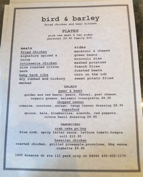bird  barley menu slc menu