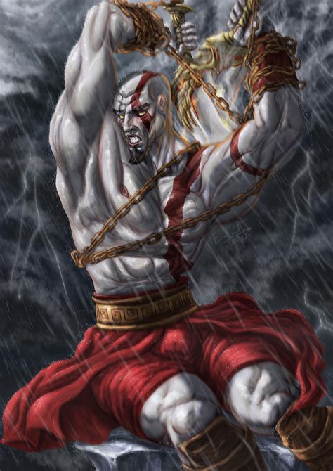 kratos a sexy pin up on the rain fanart