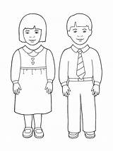 Boy Standing Little Girl Coloring Pages Template Primary Children Print sketch template