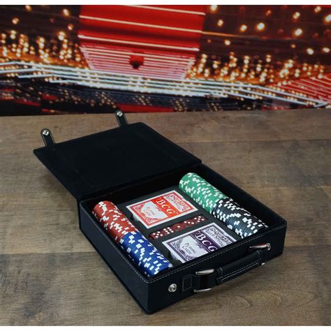 personalized poker  chip set  leatherette case  black ace design