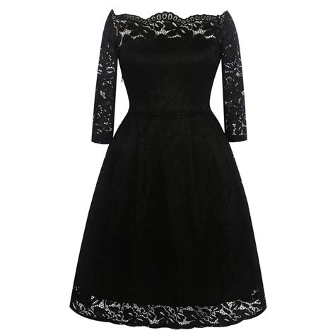 younrui women 1950s vintage sexy lace swing dress summer elegant black