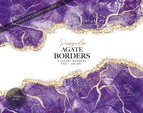 purple agate borders clipart amethyst watercolor geode etsy