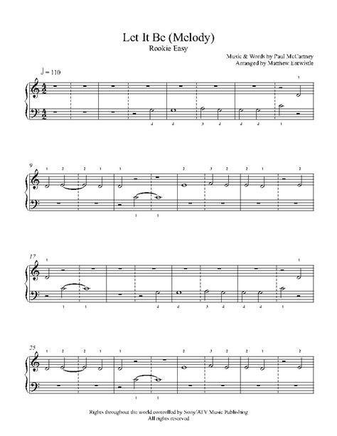 let it be melody by the beatles piano sheet music