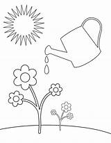 Watering Coloring Plants Drawing Pages Kids Spring Plant Flower Clipart Water Cartoon Flowers Sheets First Sun Color Print Printable Clip sketch template