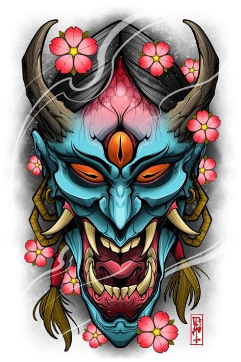 image of full force hannyah japanese mask tattoo japanese tattoo