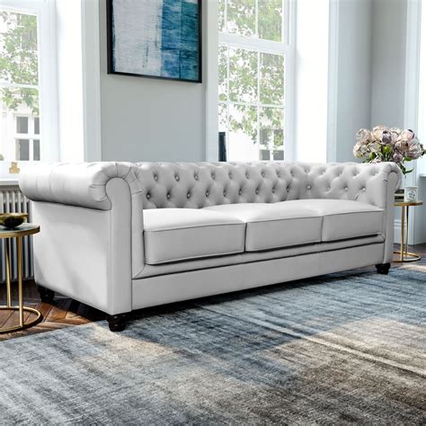 hampton light grey leather  seater chesterfield sofa furniture choice