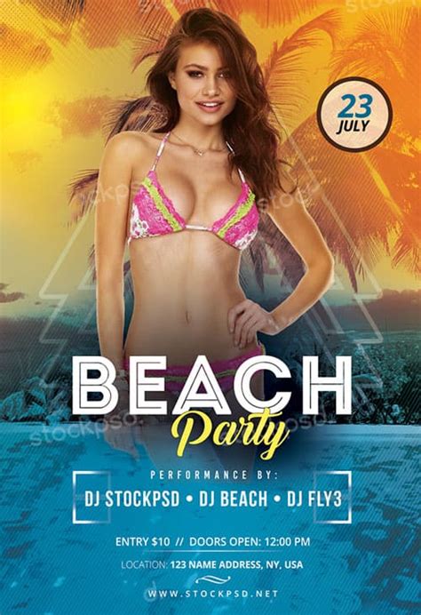 free beach party event psd flyer template download for