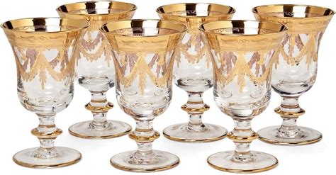 Interglass Italian Crystal Wine Glasses Vintage Design 24kt Gold Hand